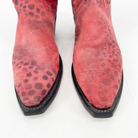 Lucchese Women’s 8 Pink Suede Cheetah Print Snip Toe Western Cowgirl Boots - Picture 6 of 12